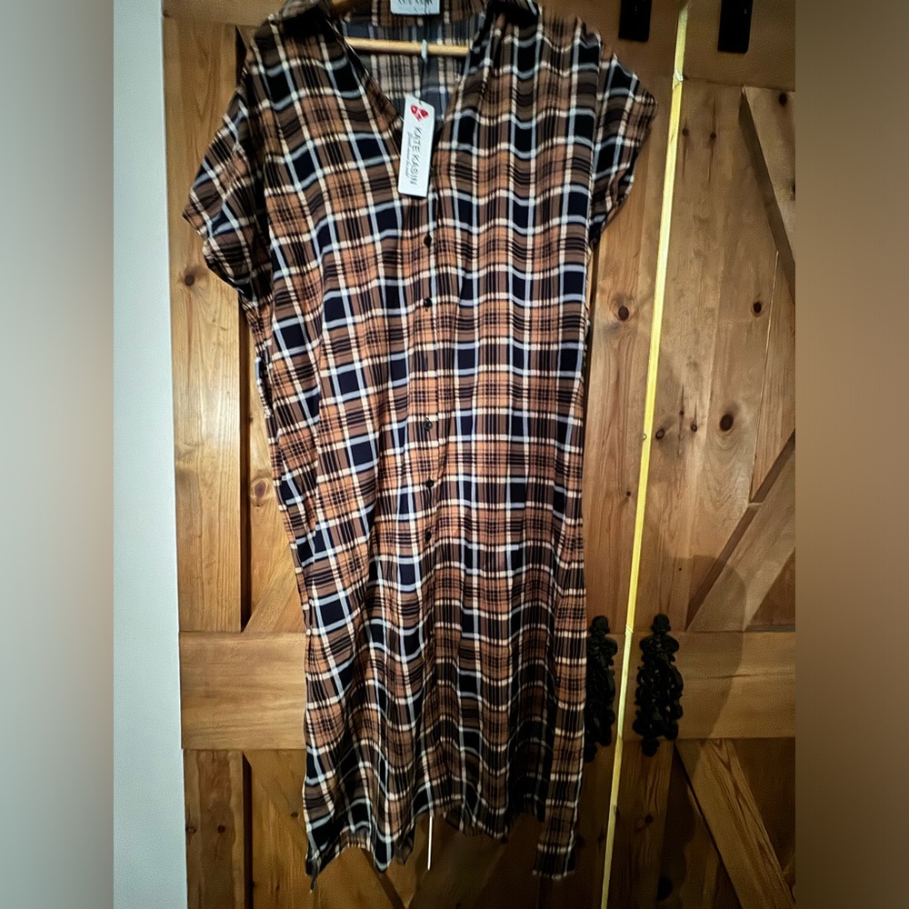 Plaid midi shirt dress